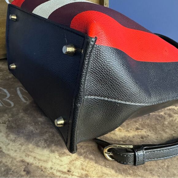 Furla Ribbon Small Bucket Bag - Nero Talco Burgundy - Picture 11 of 16